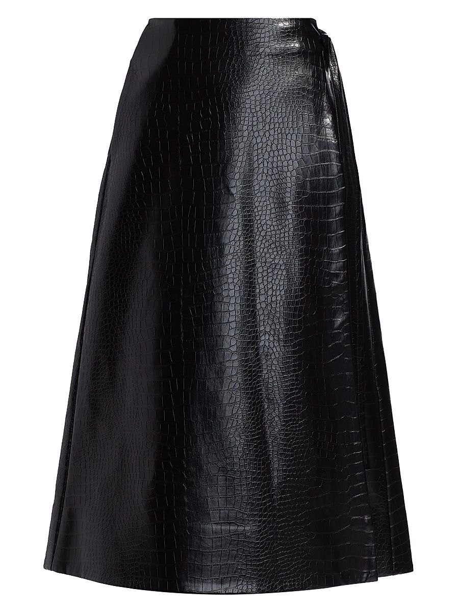 Women's Beatrice Vegan Leather Wrap Skirt - Jet - Size 12