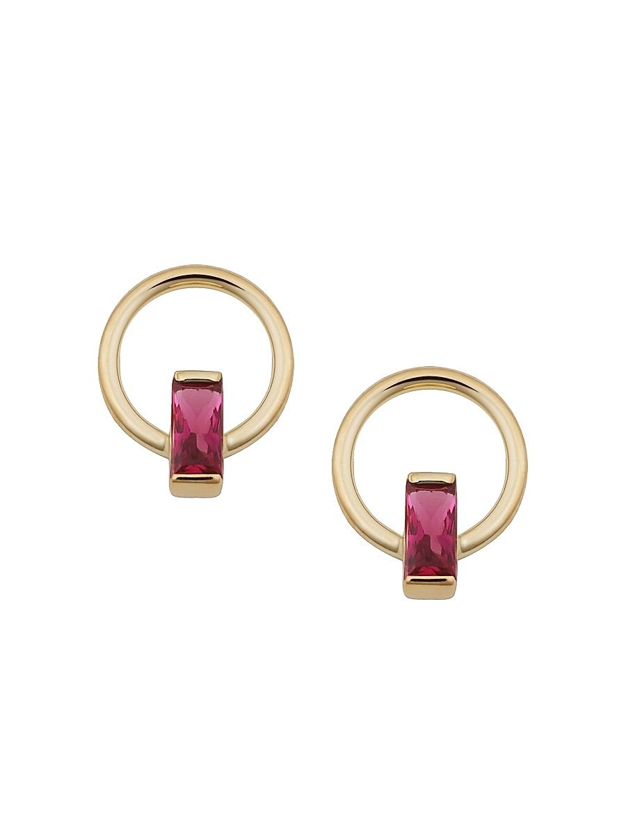 Women's 14K Yellow Solid Gold Bella Stud Earrings - Rosy Red