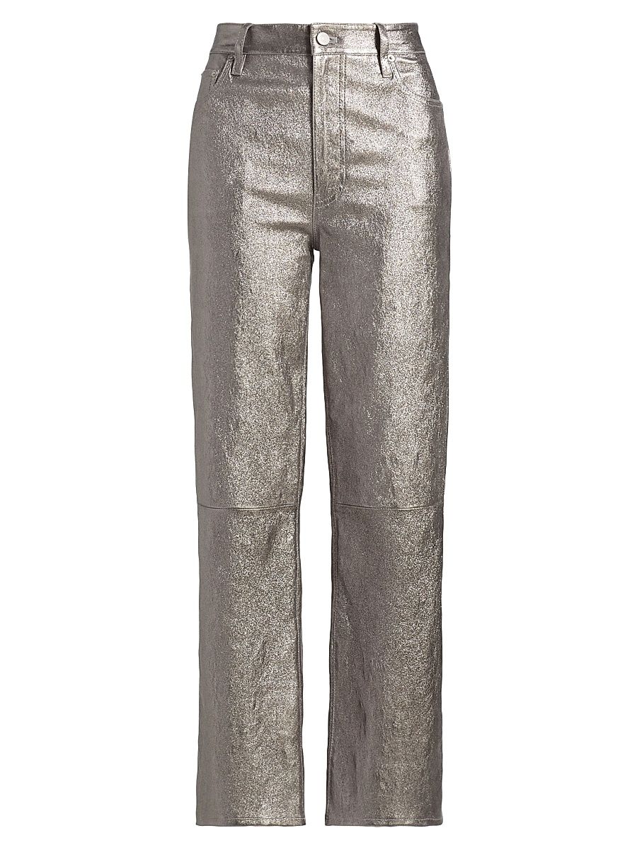 Women's Le Sleek Metallic Leather Pants - Broken Mirror - Size 30