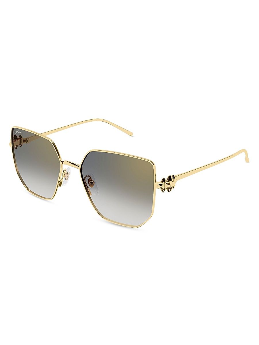 Women's Clash De Cartier 56MM 24K-Gold-Plated Geometric Sunglasses - Gold Grey