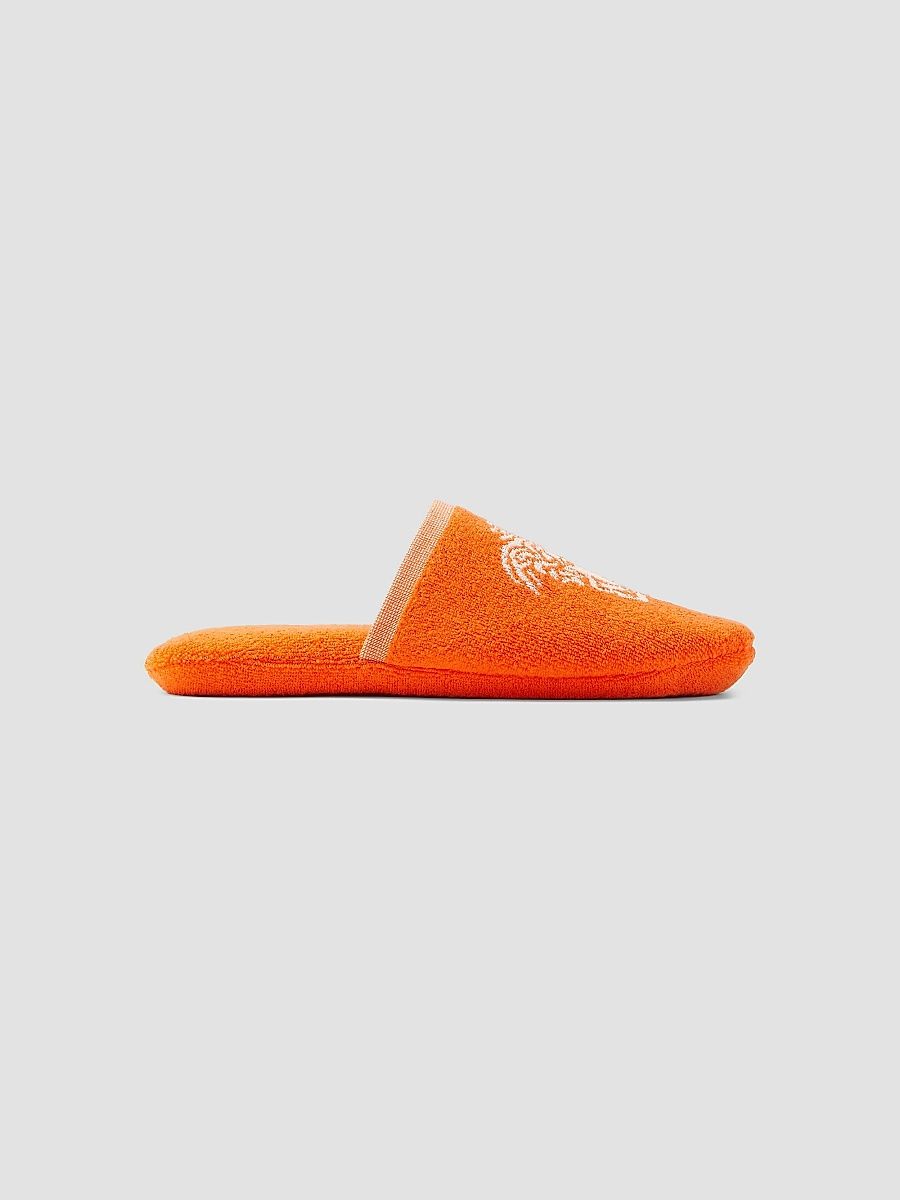 Versace Men's Jacquard Medusa Terry Cotton Bath Slippers - Orange White - Size Small