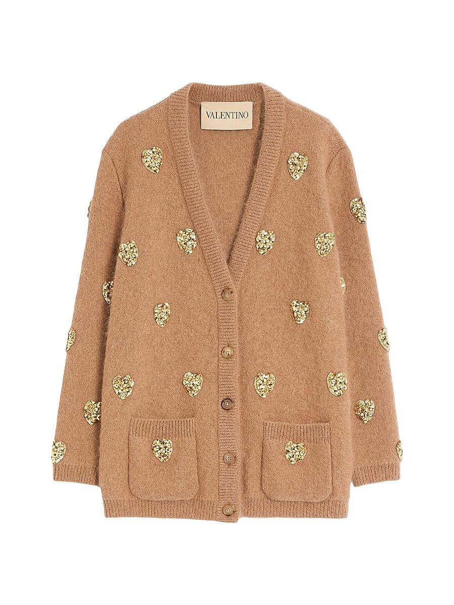 Women's Embroidered Cardigan - Camel Gold - Size Large