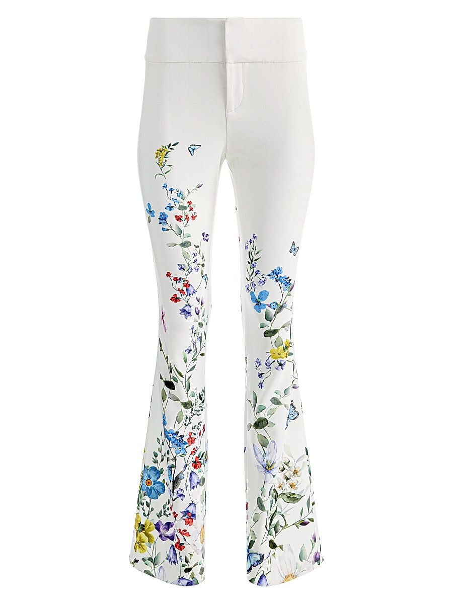 Women's Andrew Floral Slim Boot-Cut Pants - Twisting Vines Off White - Size 14