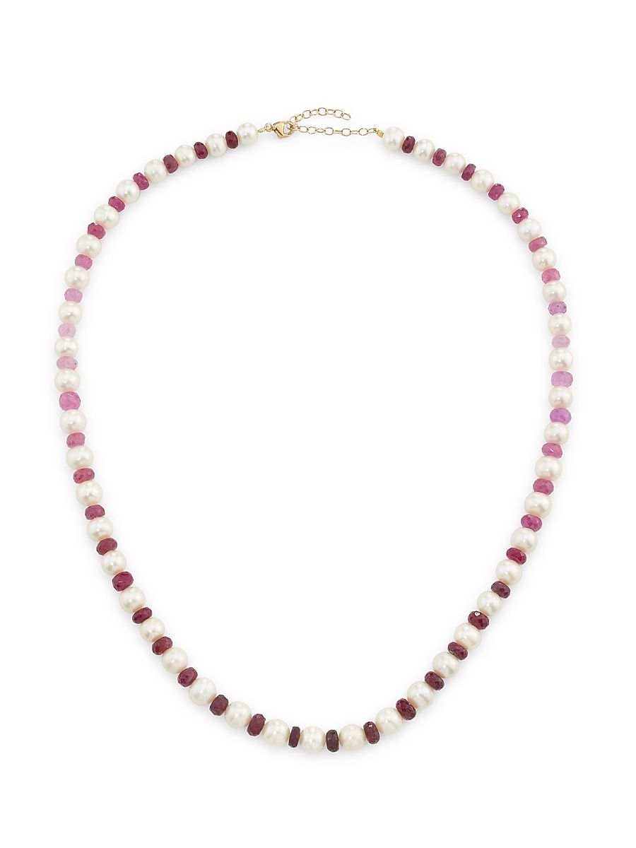 Women's Ocean 14K Yellow Gold, Ruby & Freshwater Pearl Beaded Necklace - Ruby Pearl