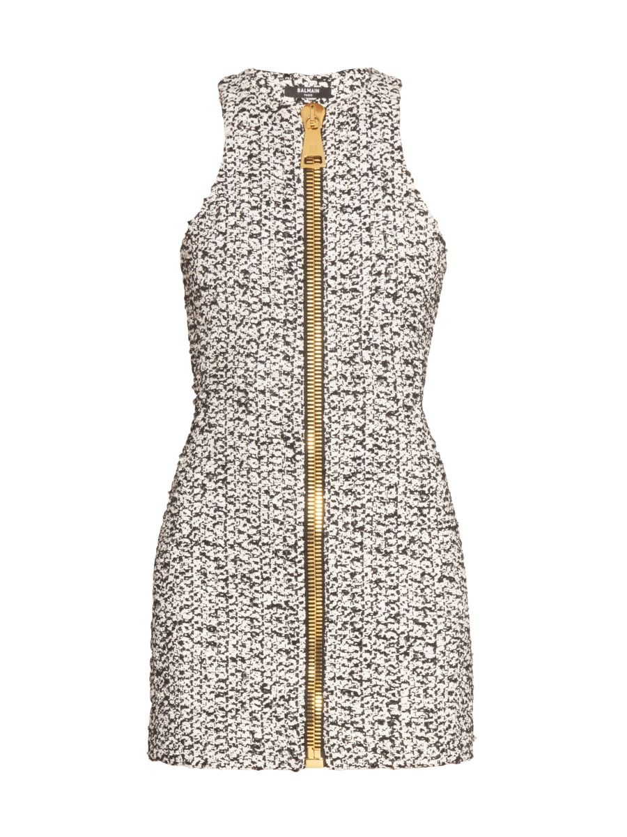 Balmain Women's Tweed Zip-Front Cotton-Blend Minidress - Noir Blanc - Size 4