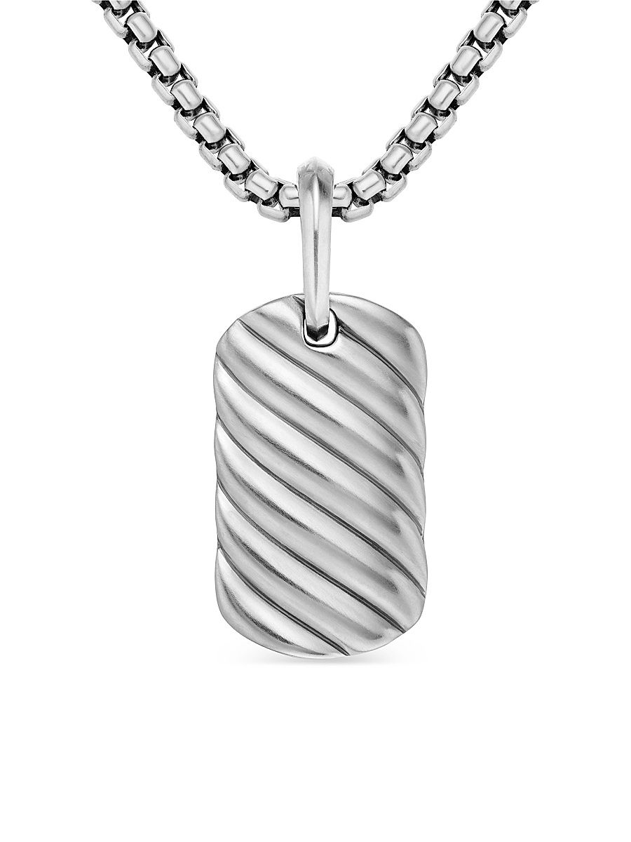 Men's Sculpted Cable Tag in Sterling Silver, 21MM - Silver