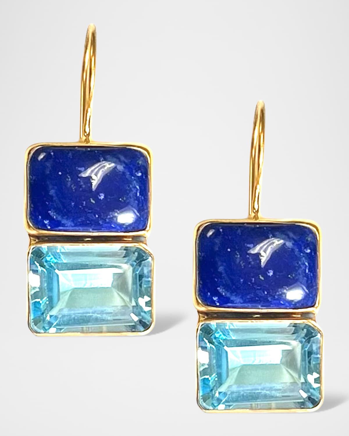 Rectangular Lapis and Blue Topaz Earrings