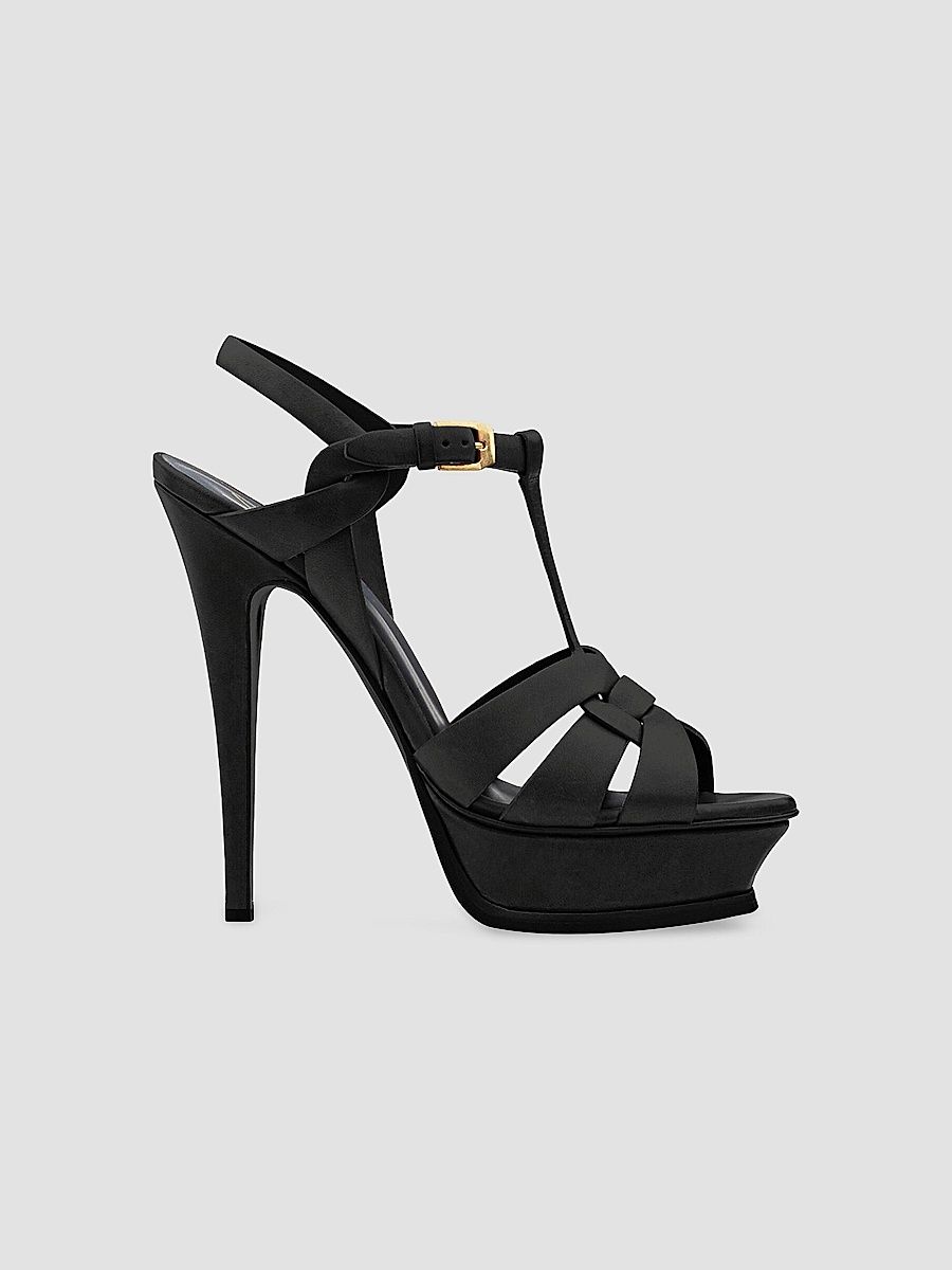 Saint Laurent Women's Tribute Platform Sandals in Smooth Leather - Black - Size 4.5