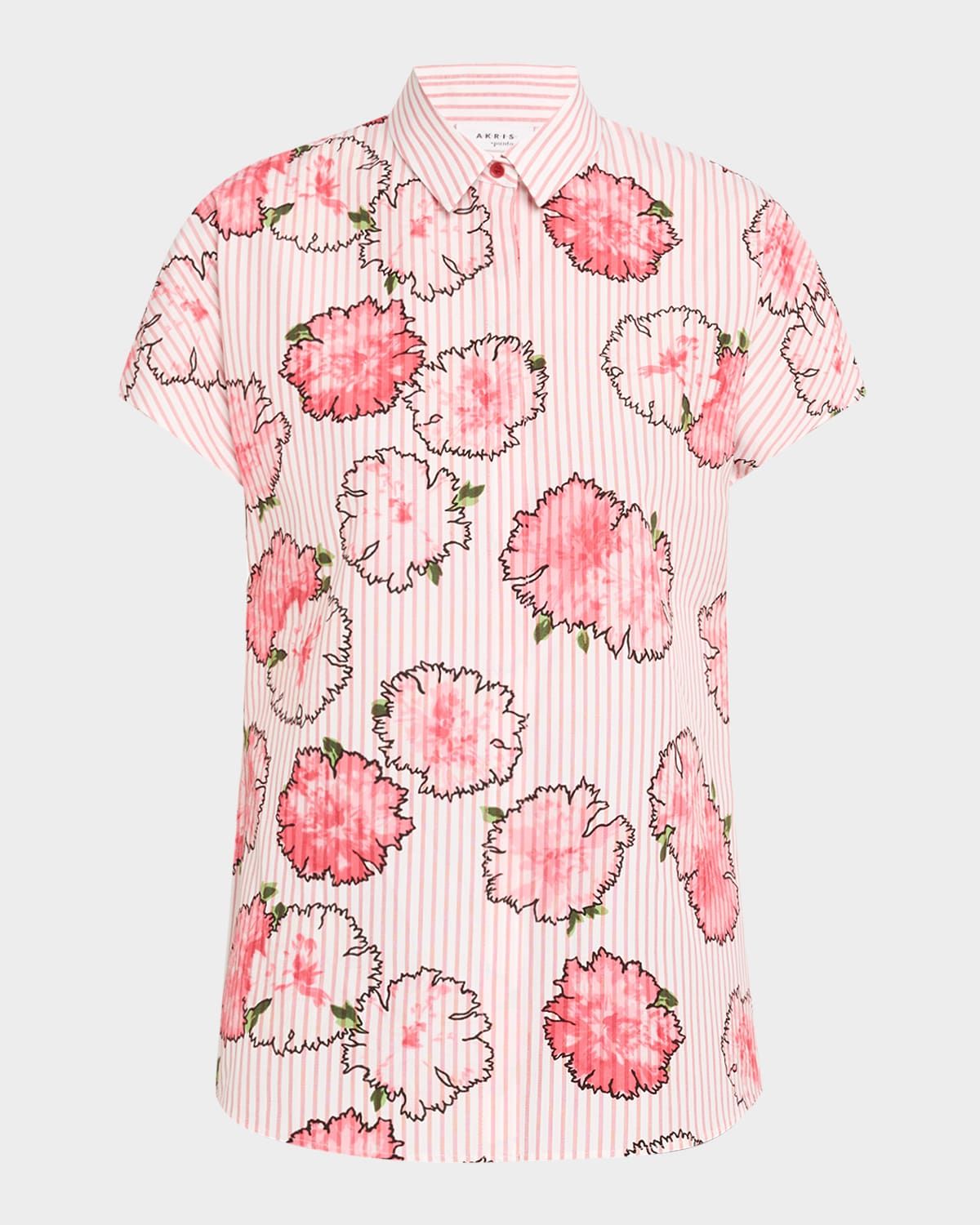 Carnation Striped Cap-Sleeve Kimono Blouse