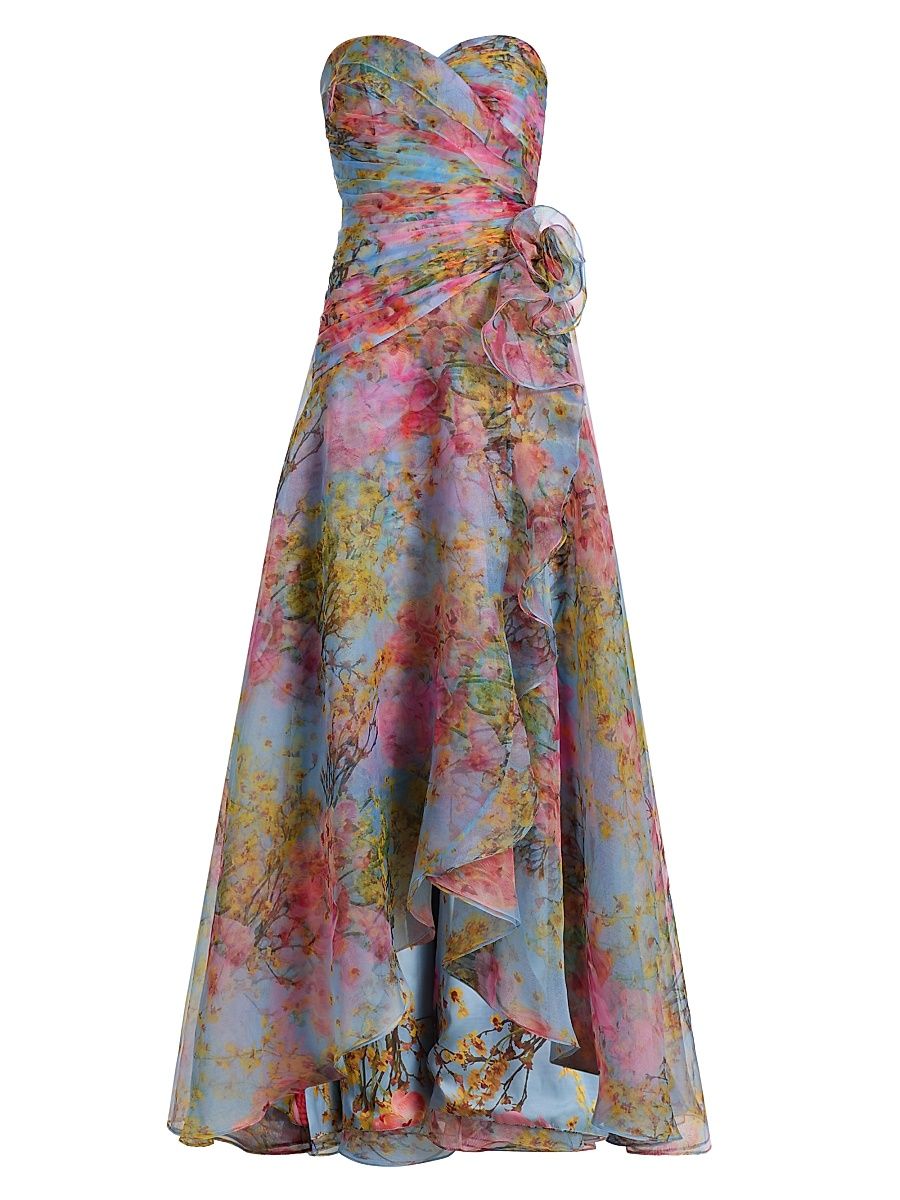 Women's Eloise High-Low Strapless Gown - Blue Zen In Bloom - Size 14