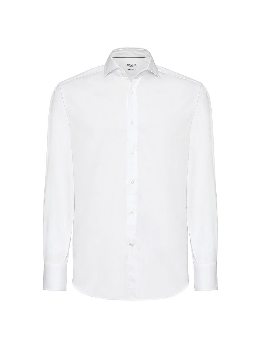 Men's Twill Basic Fit Shirt with Spread Collar - White - Size XL