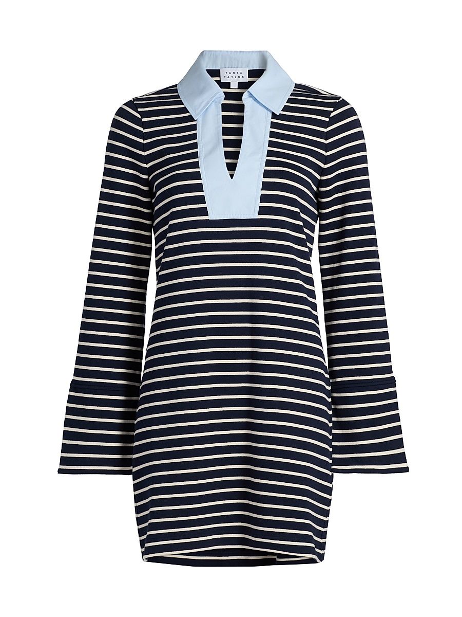 Women's Whitney Stripe Collared Minidress - Maritime Blue Cream Stripe - Size Medium