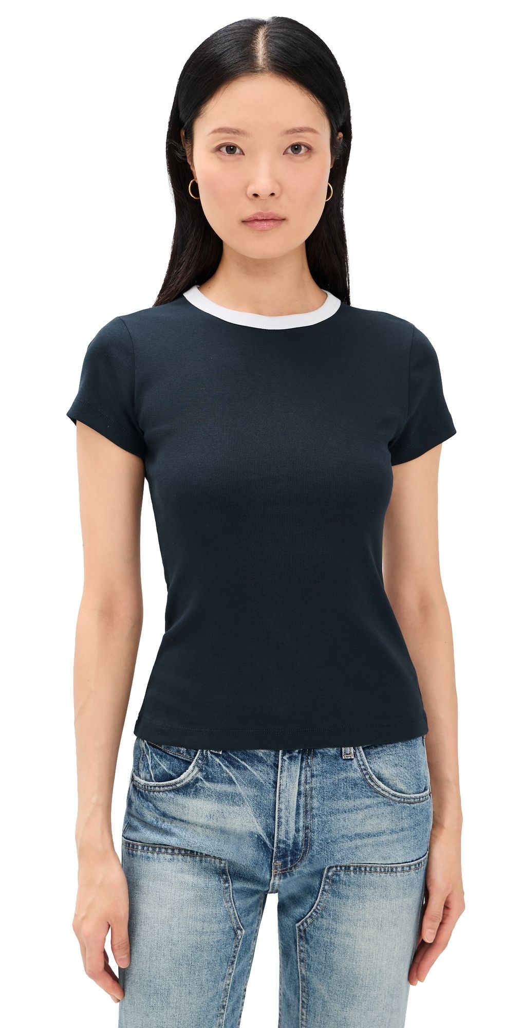 Madewell Ribbed Short Sleeve Crew Neck Tee with Center Back Colorblock XL