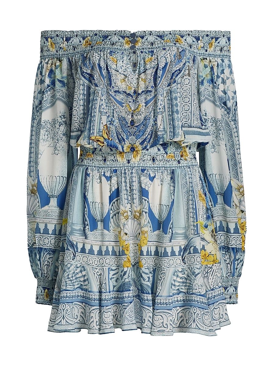 Women's De Nada Granada Embellished Silk Off-The-Shoulder Minidress - De Nada Granada - Size Medium