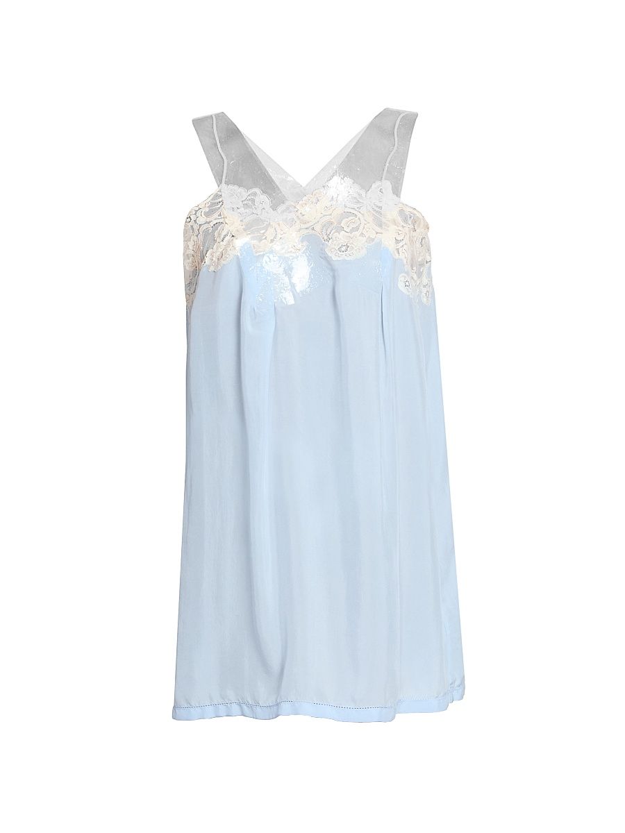 Women's Lace-Trim Babydoll Minidress - Light Blue - Size 2