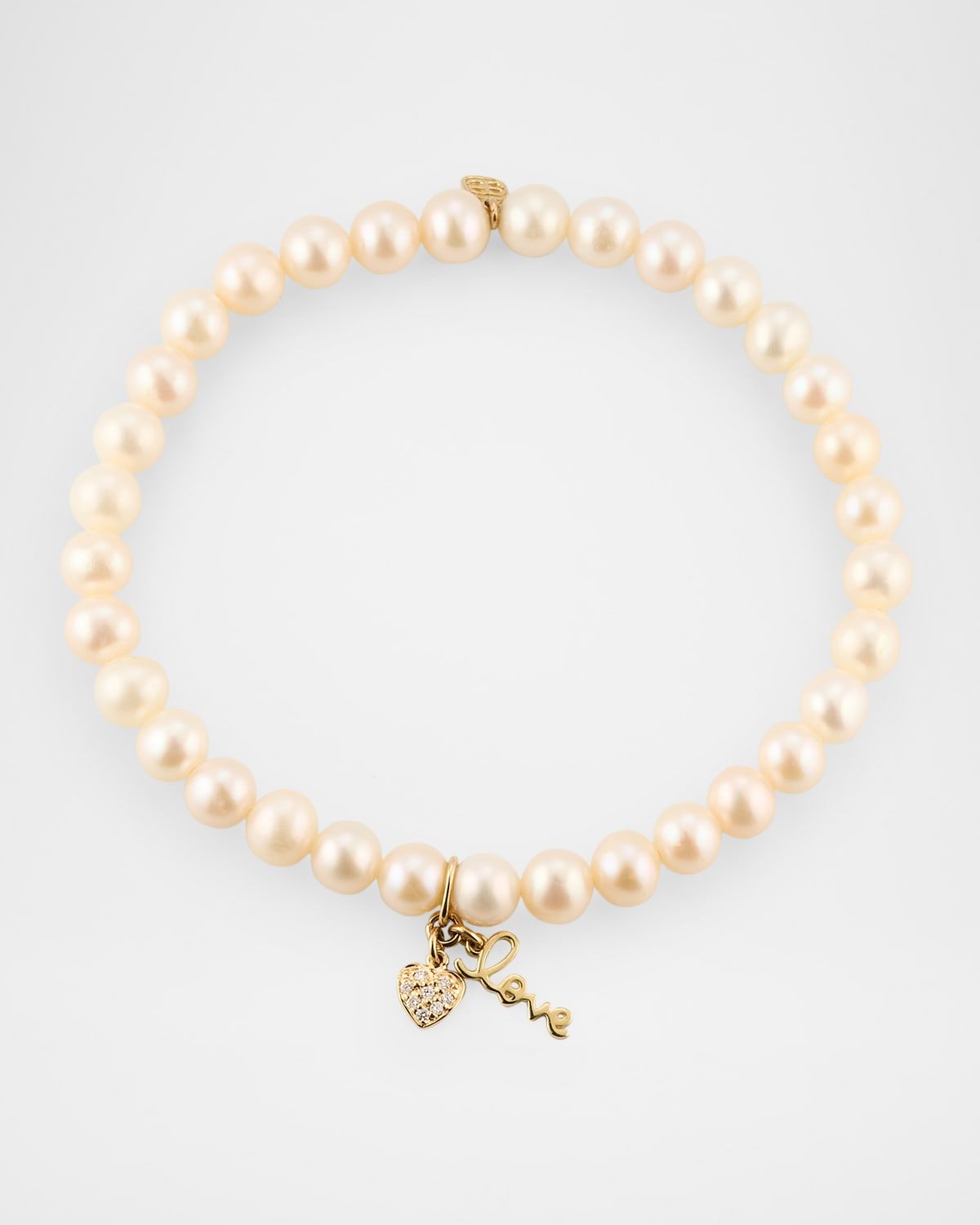 14K Yellow Gold and Diamond Love Duo Pearl Charm Bracelet