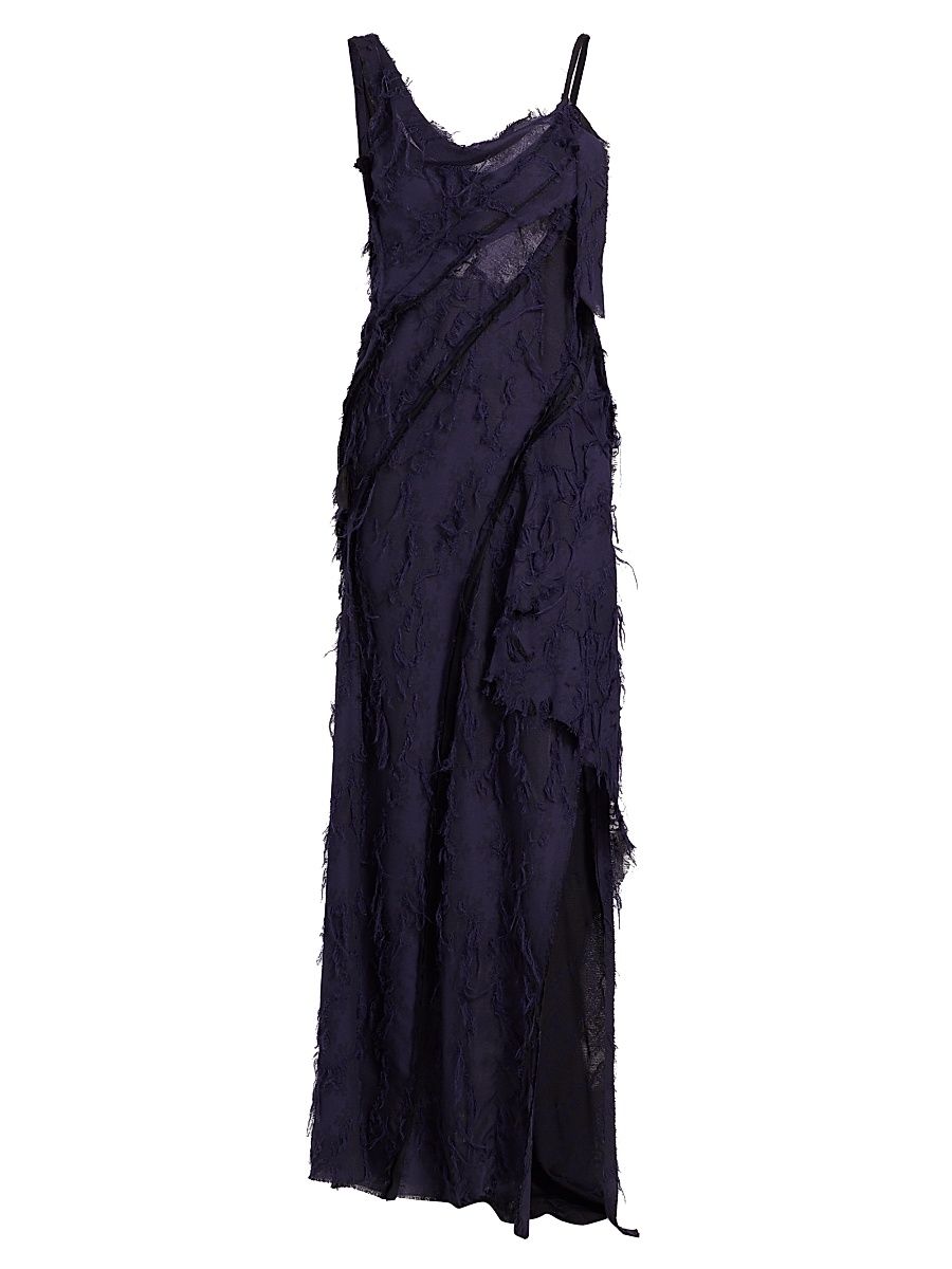 Women's Jacquard Frayed Bias Gown - Navy - Size 12