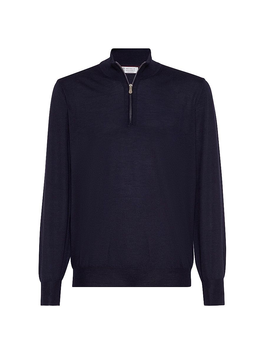 Men's Virgin Wool and Cashmere Lightweight Sweater - Navy Blue - Size 46