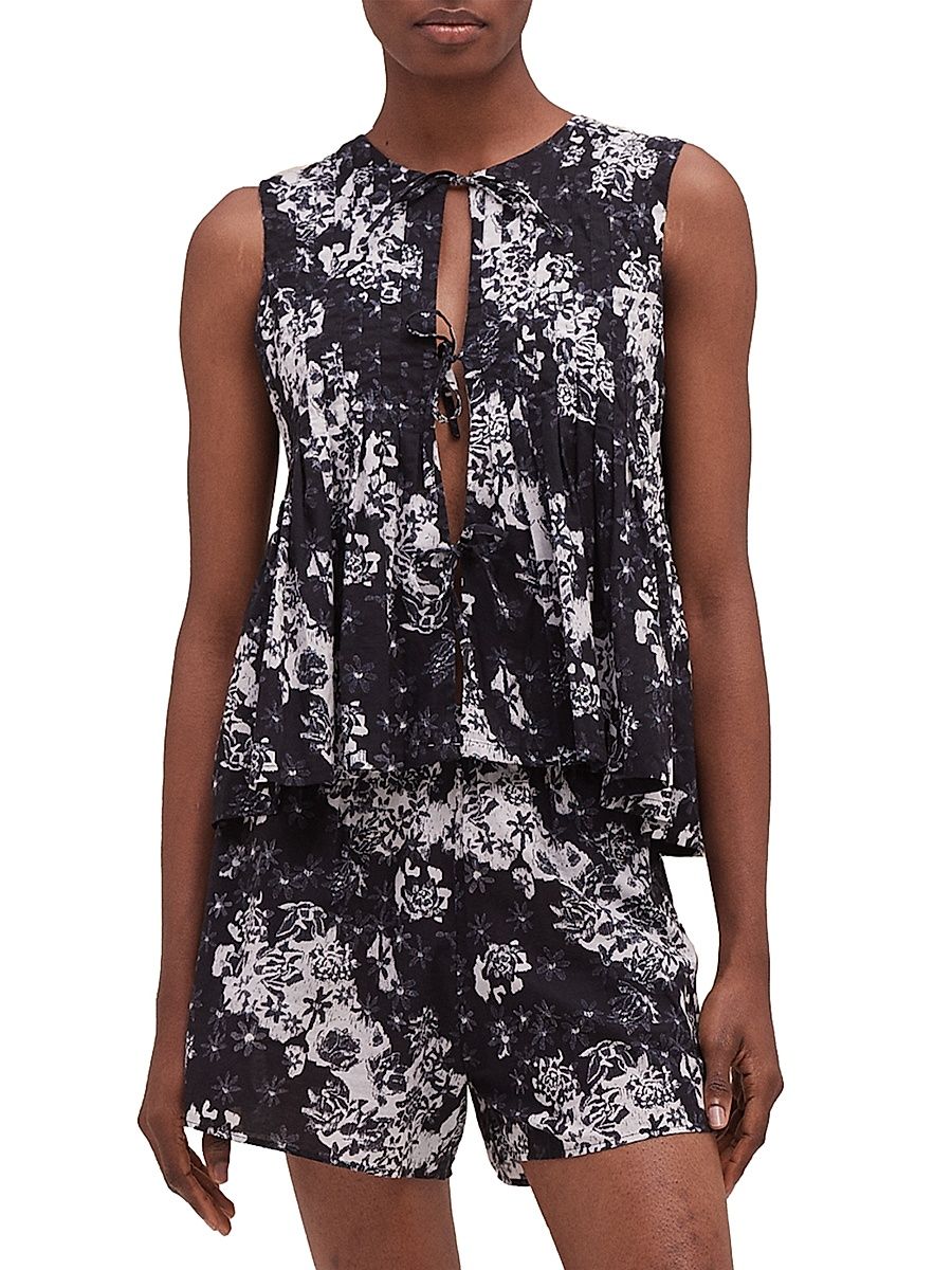 Women's Flowers Of Time Pleated Cami & Shorts Set - Flowers Of Time Black - Size XL