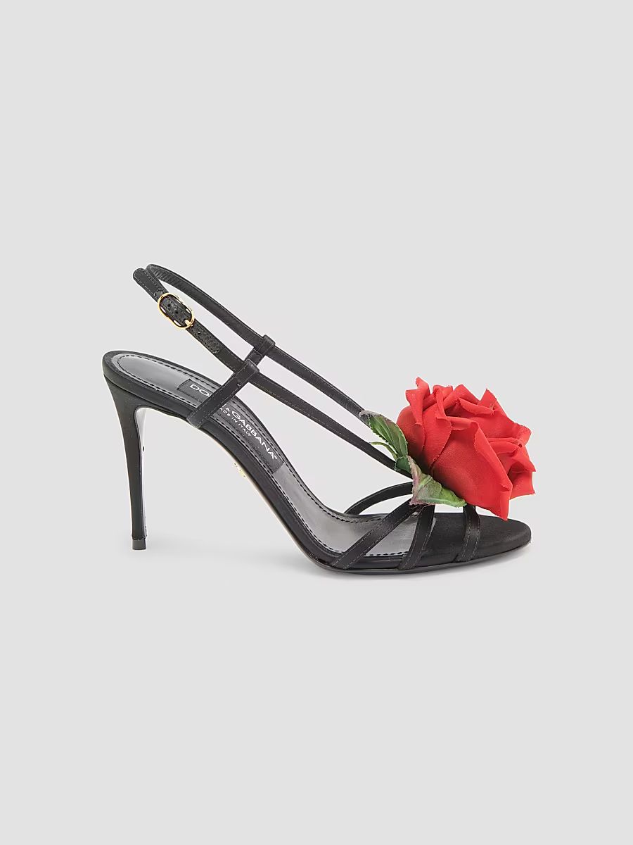 Dolce & Gabbana Women's Rose Appliqué Slingback Sandals - Nero Multicolor - Size 6
