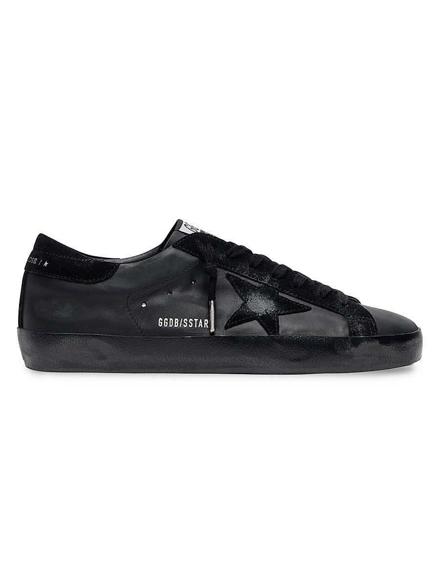 Men's Super-Star Leather Low-Top Sneakers - Black - Size 14
