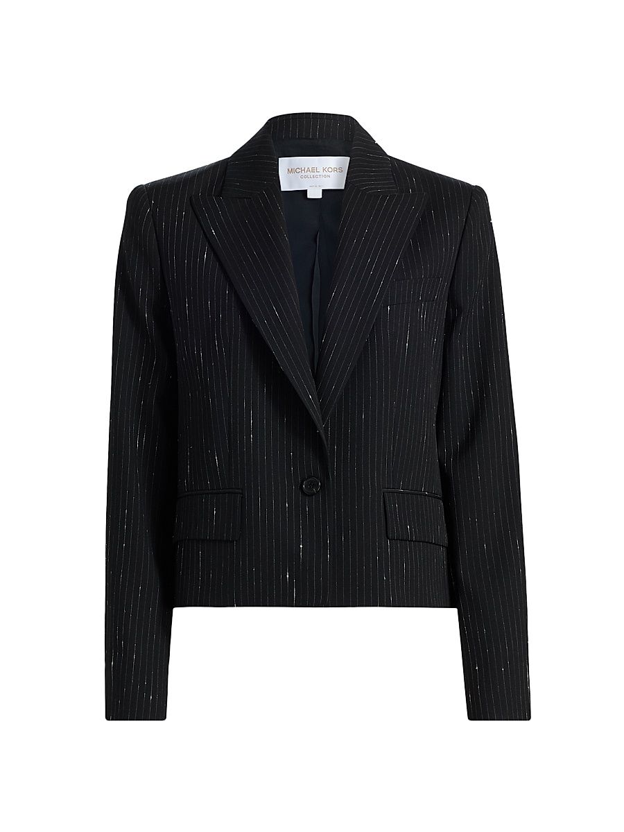 Women's Spencer Pinstriped Virgin Wool-Blend Blazer - Black White - Size 8