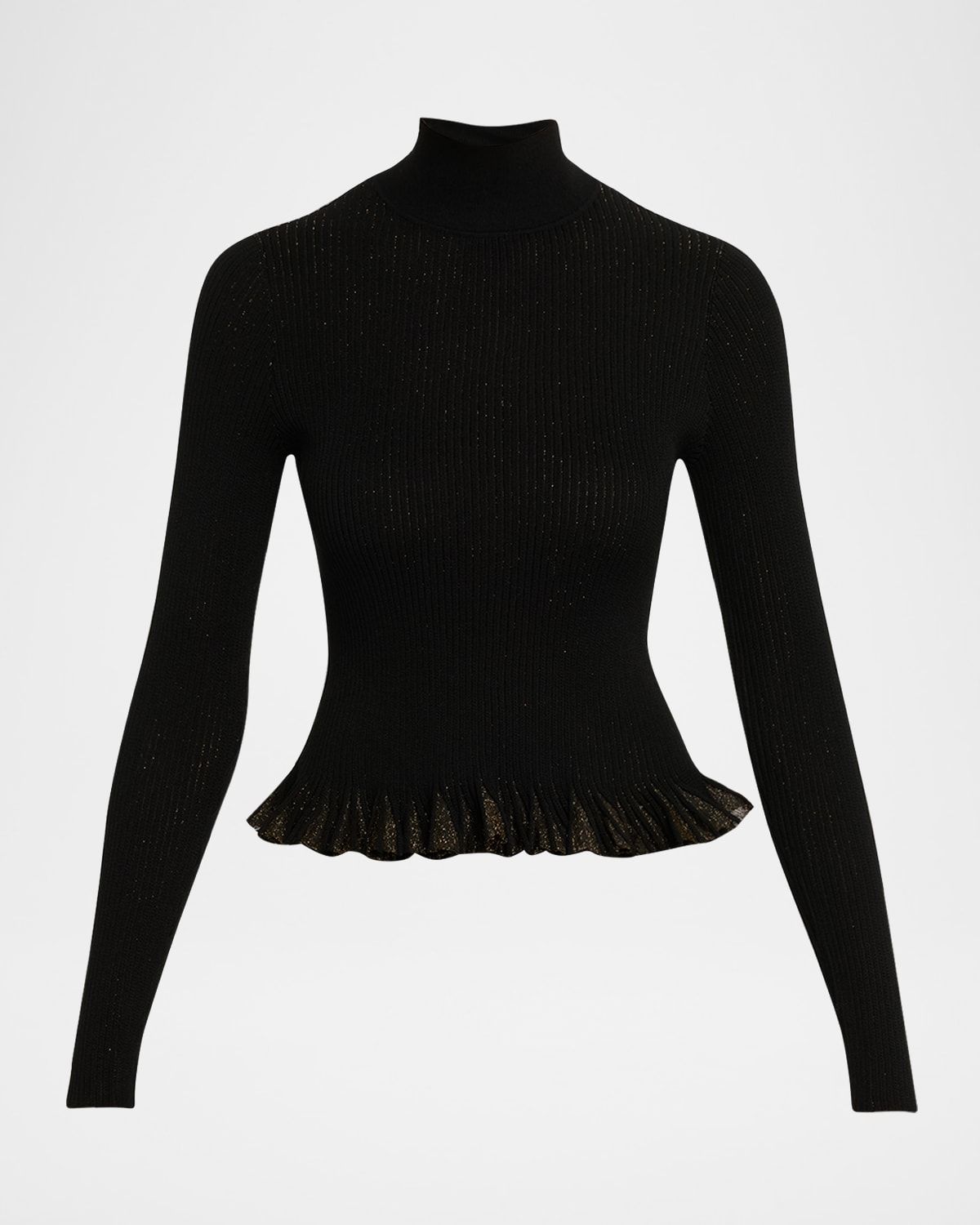 Yulia Ruffle Sparkly Knit Turtleneck