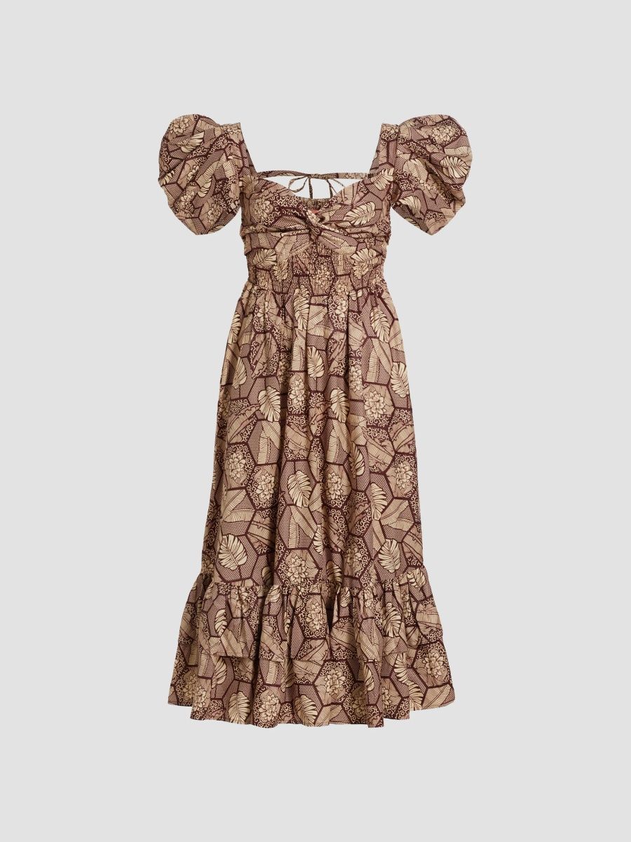 Elisamama Women's Ogo Puff-Sleeve Midi-Dress - Brown - Size XL