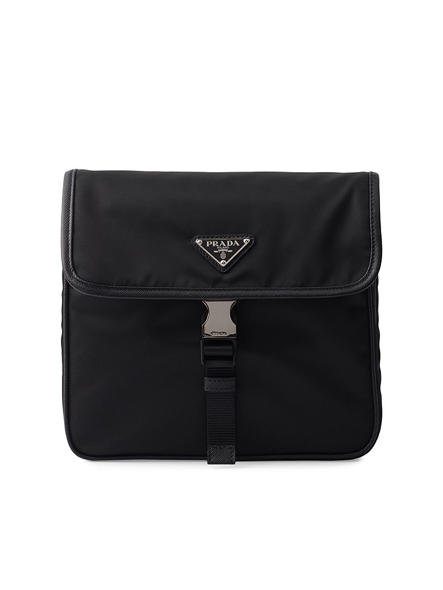 Men's Re-Nylon and Saffiano Leather Shoulder Bag - Black