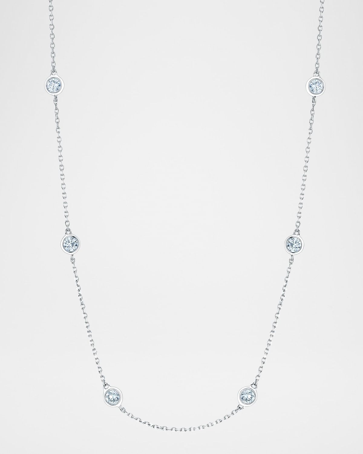 Platinum Handmade Diamond Station Chain Necklace, 16"L, 0.80tcw