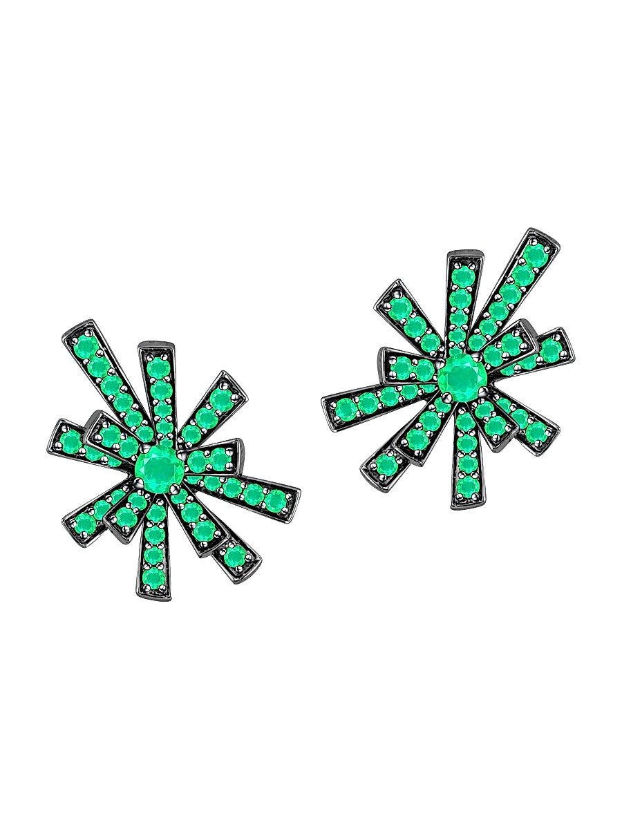 Women's 18K White Gold & Emerald Starburst Stud Earrings - Emerald