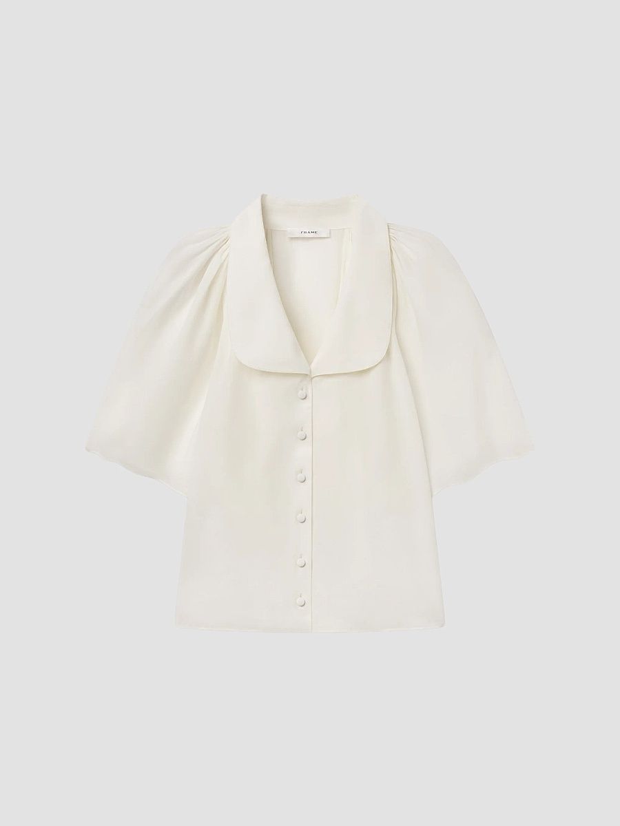 Women's Silk Peter Pan-Collar Gala Shirt - Cream - Size XL