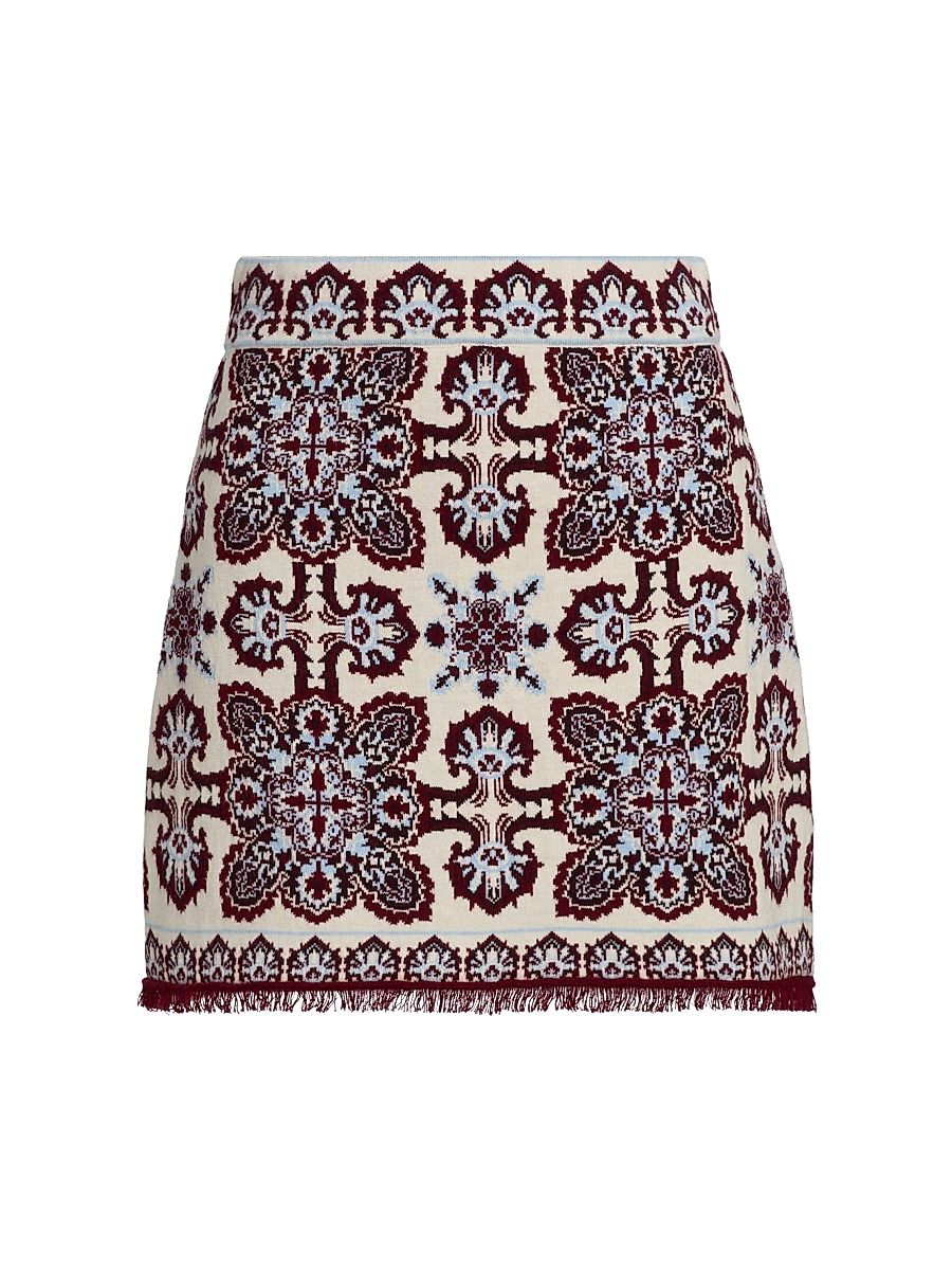 Women's Lindy Printed Merino Wool-Blend Fitted Miniskirt - Vintage Scarf Ivory - Size XS