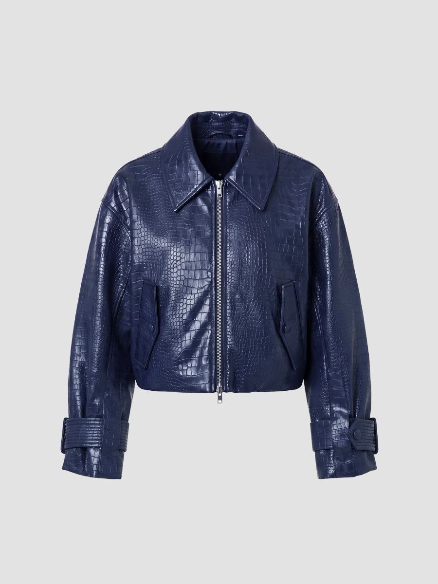 Nicholas the Label Women's Paris Croc-Embossed Faux-Leather Jacket - Indigo Blue - Size 10