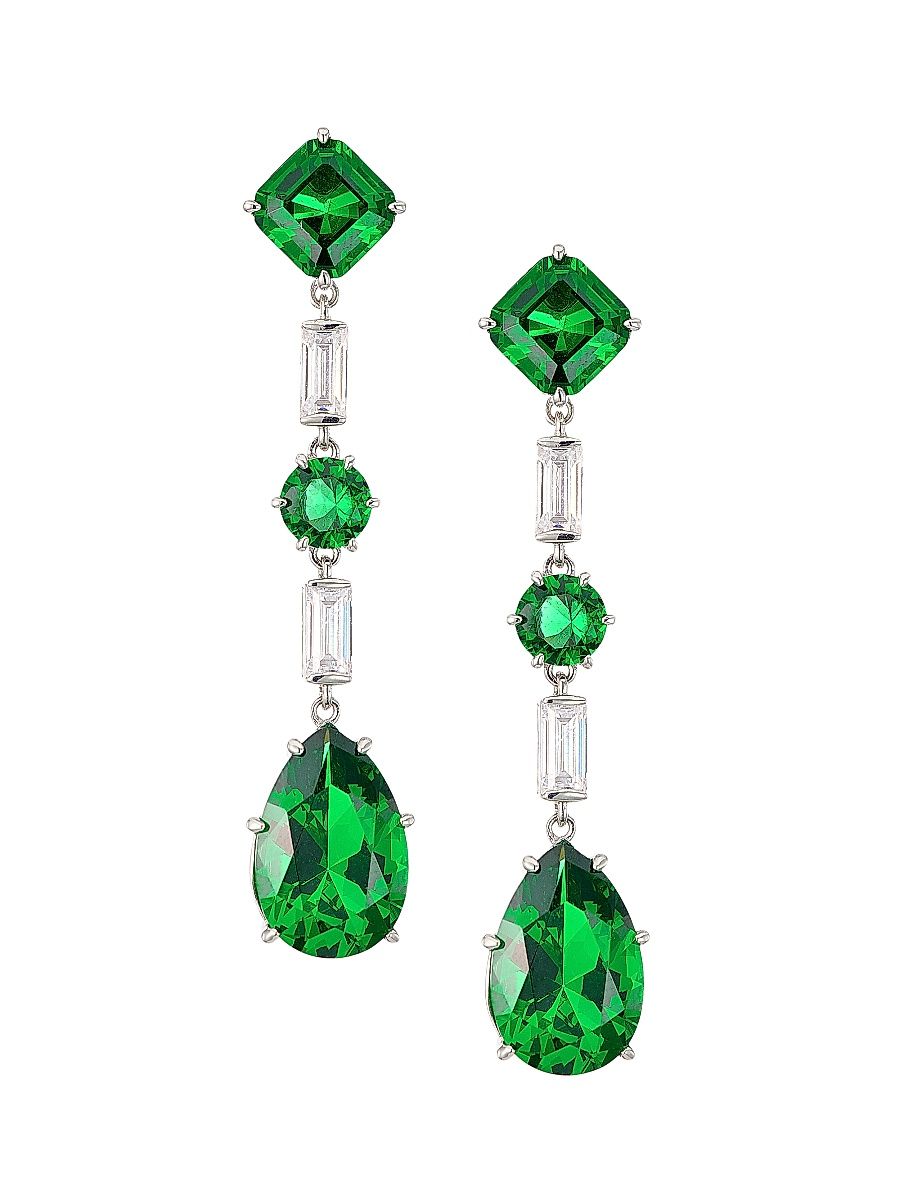 Women's Glitz Sterling Silver, Nano Gem, & Cubic Zirconia Extra-Large Drop Earrings - Sterling Silver
