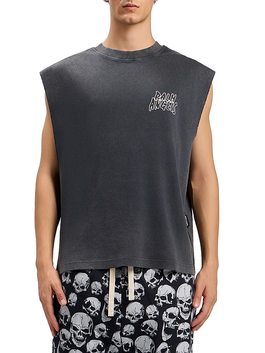 Men's Palm Leaf Cotton T-Shirt - Black Multicolor - Size Small