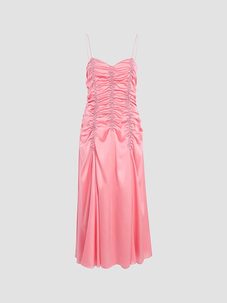 Women's Raina Ruched Silk Midi-Dress - Azalea - Size XS