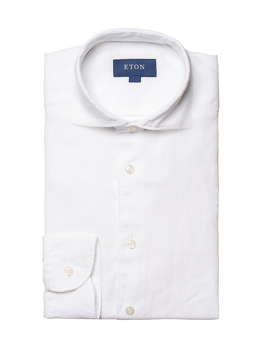 Men's Contemporary-Fit Linen Shirt - White - Size 18.5