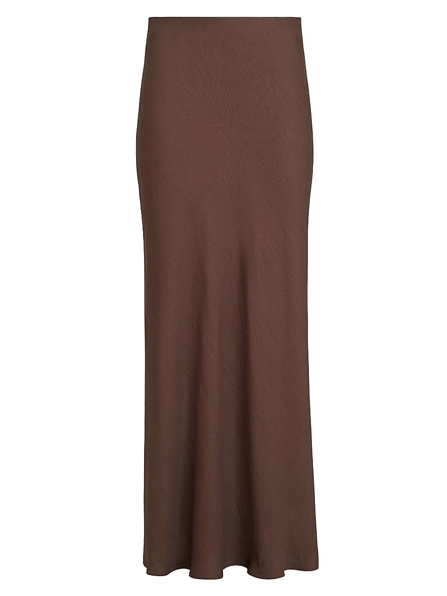 Women's Viscose and Linen Twill Fluid Bias Cut Skirt - Cocoa - Size 6