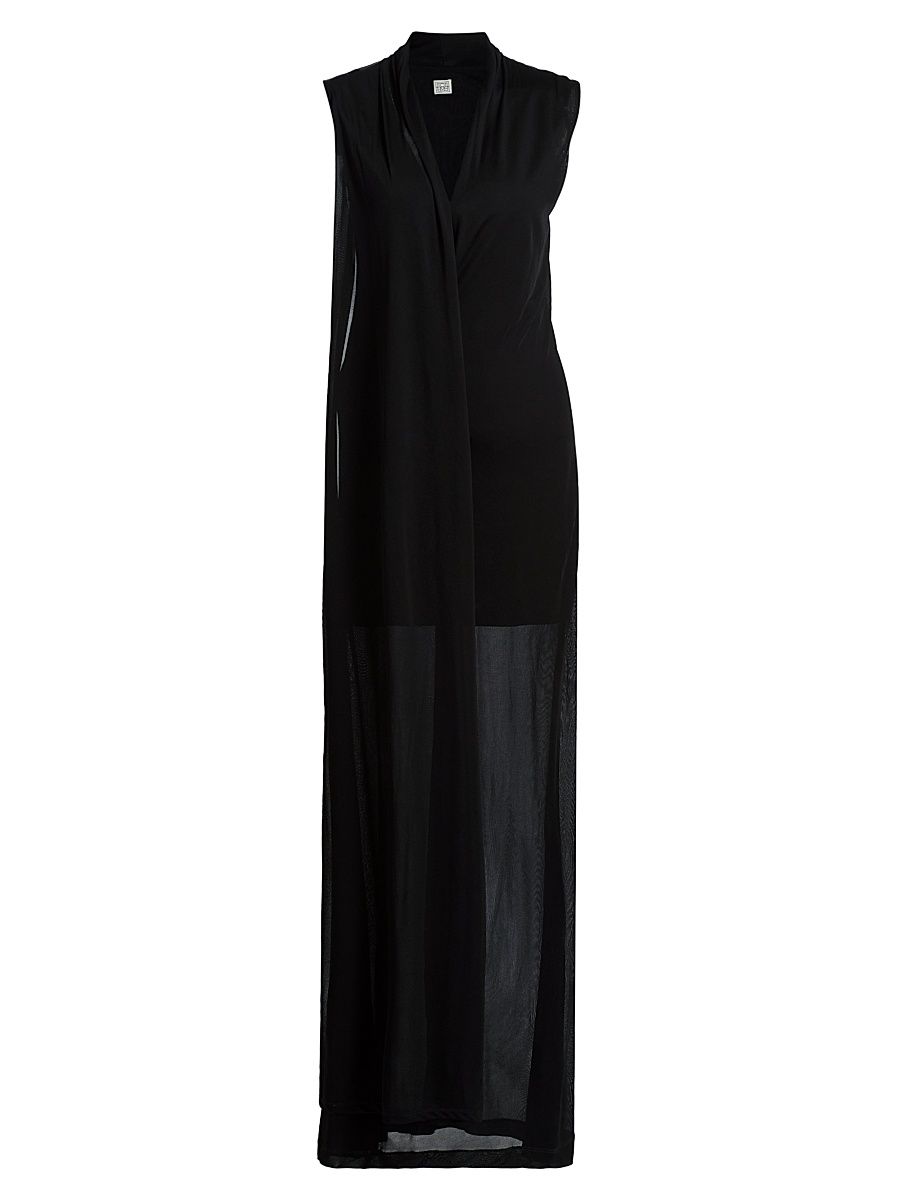 Women's Stretch-Jersey Draped Scarf Maxi Dress - Black - Size Large