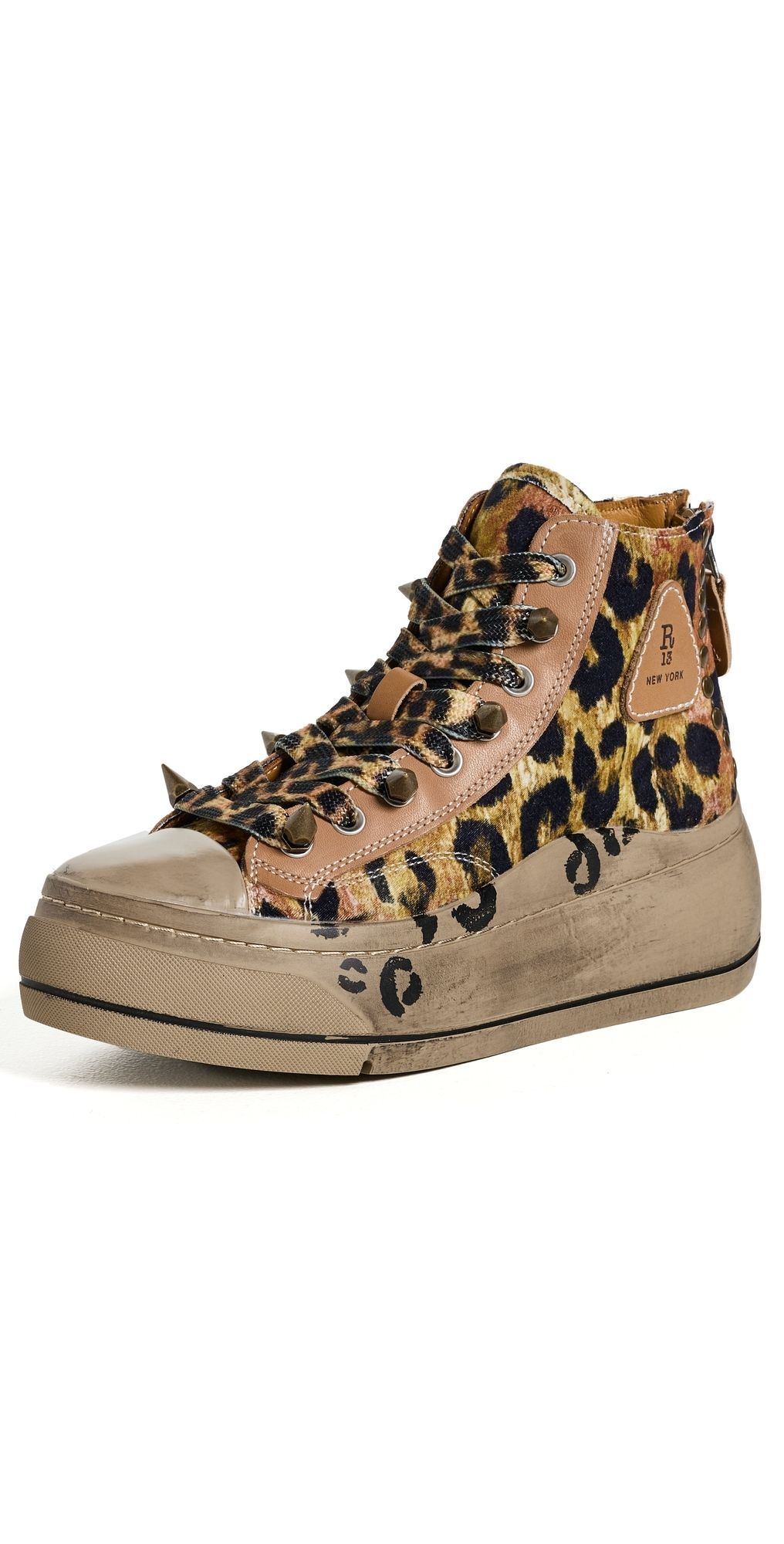 R13 Kurt High Top Sneakers Pink Leopard With Spikes 11