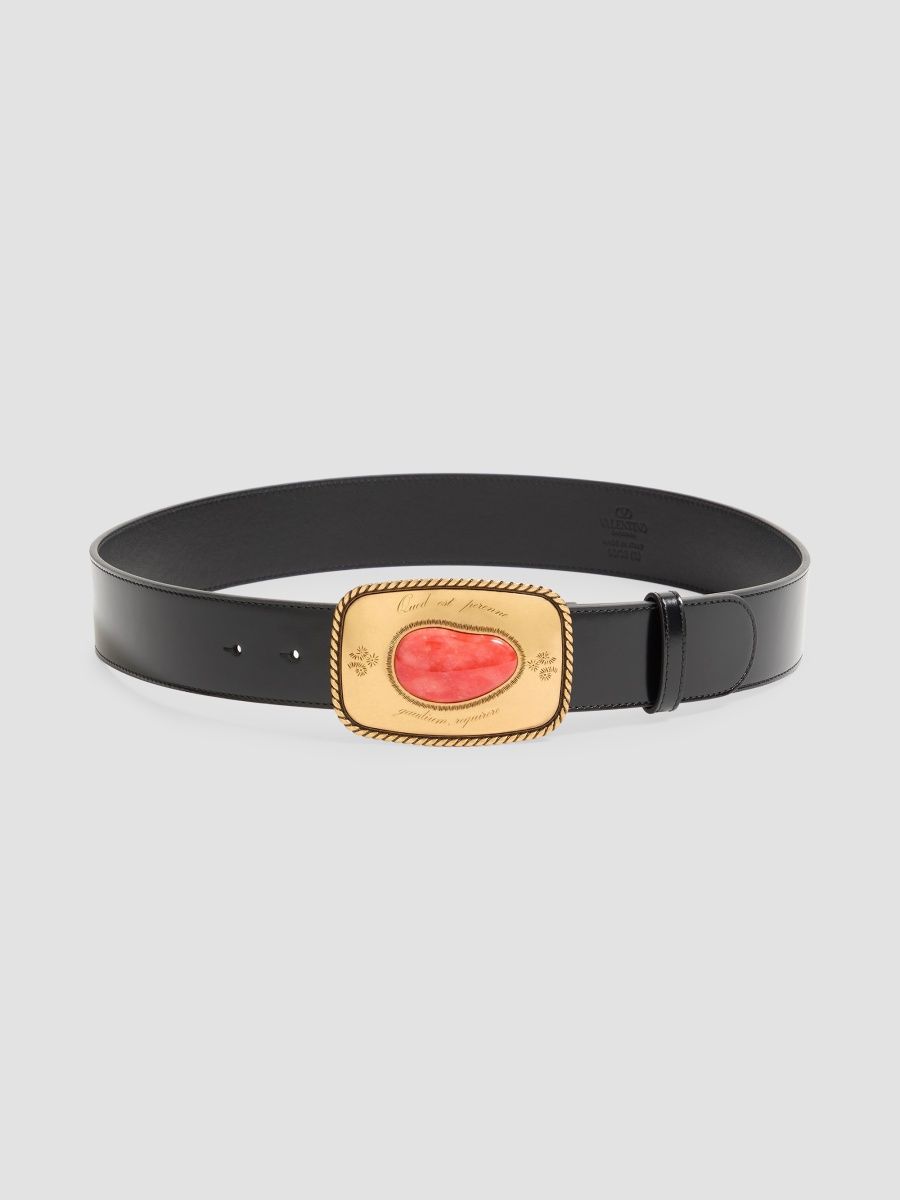 Valentino Men's Gaudium Belt in Shiny Calfskin 40 MM - Black - Size 36