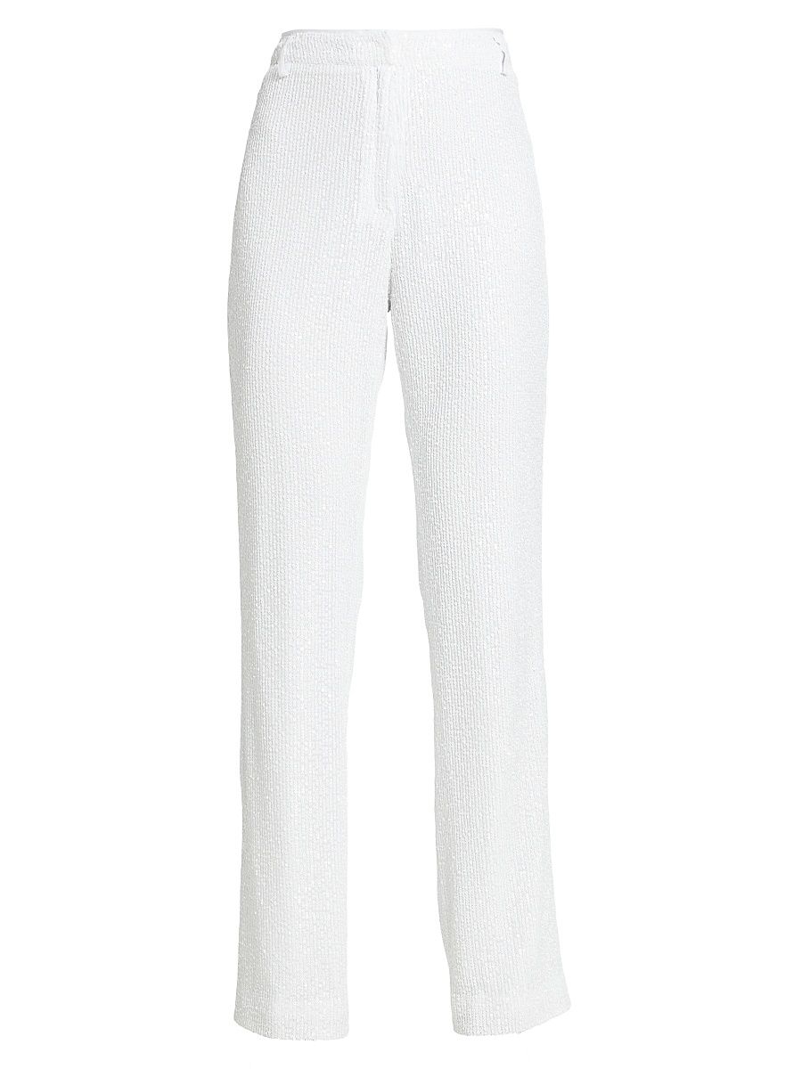 Women's Water Sequin Straight-Leg Pants - Bright White - Size 10