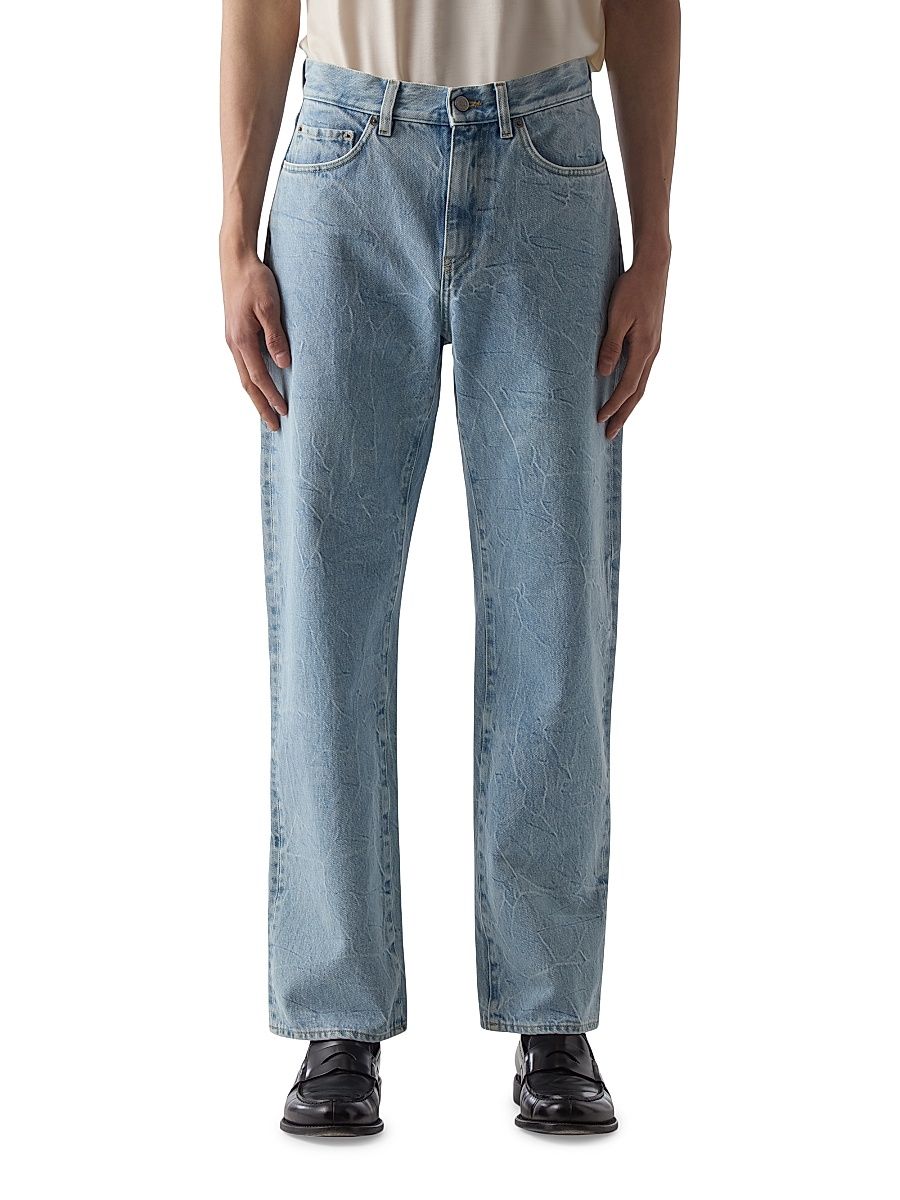 Men's Washed-Denim Mid-Rise Straight-Leg Jeans - Shadow Blue - Size 34