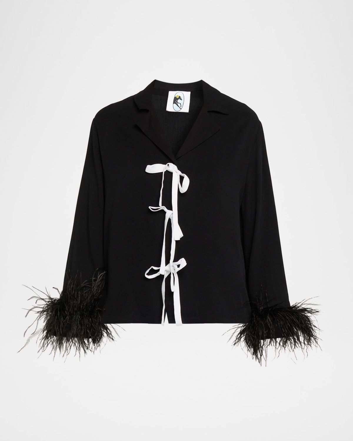 Cropped Feather-Cuff Viscose Pajama Set