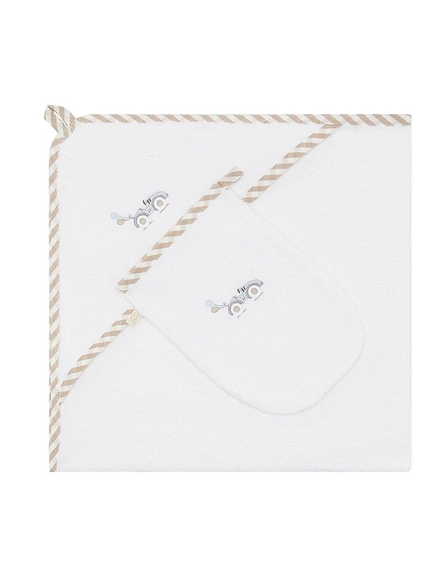 Baby Boy's Racecar Adeline 2-Piece Towel & Wash Mitten Bathtime Set - Ivory