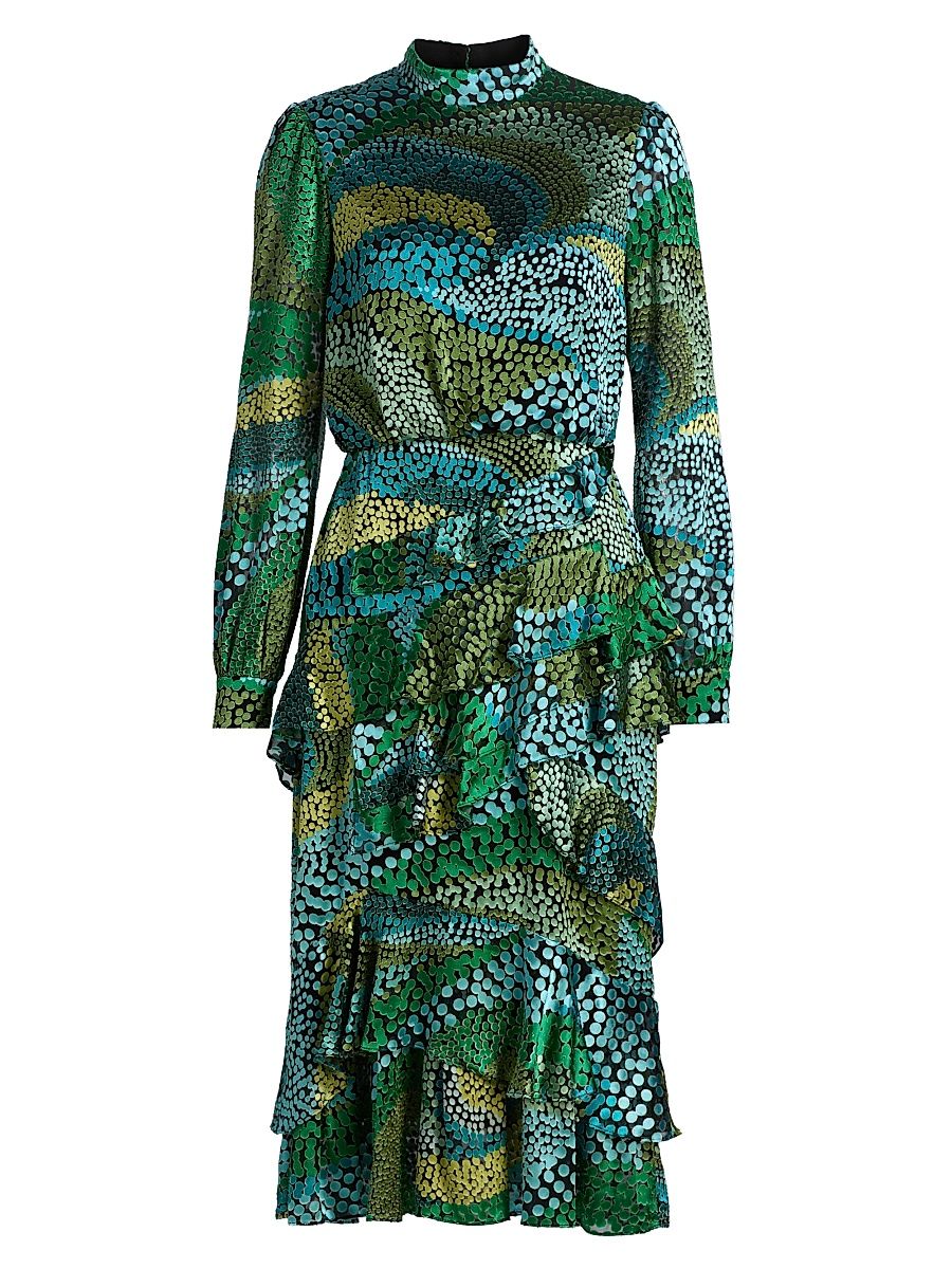 Women's Isa Printed Ruffle Midi-Dress - Jungle - Size 10