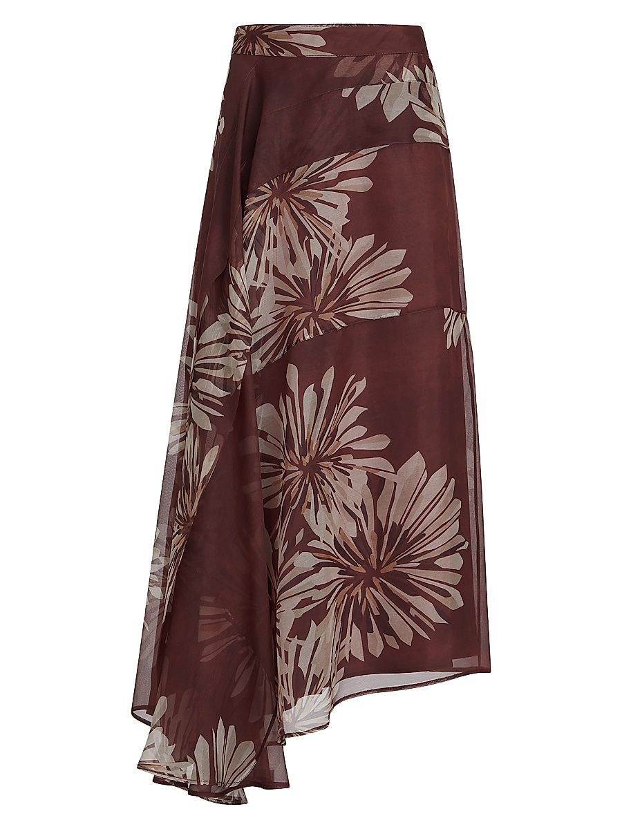Women's Bloom Print Silk Organza Fluid Skirt - Bordeaux - Size 14