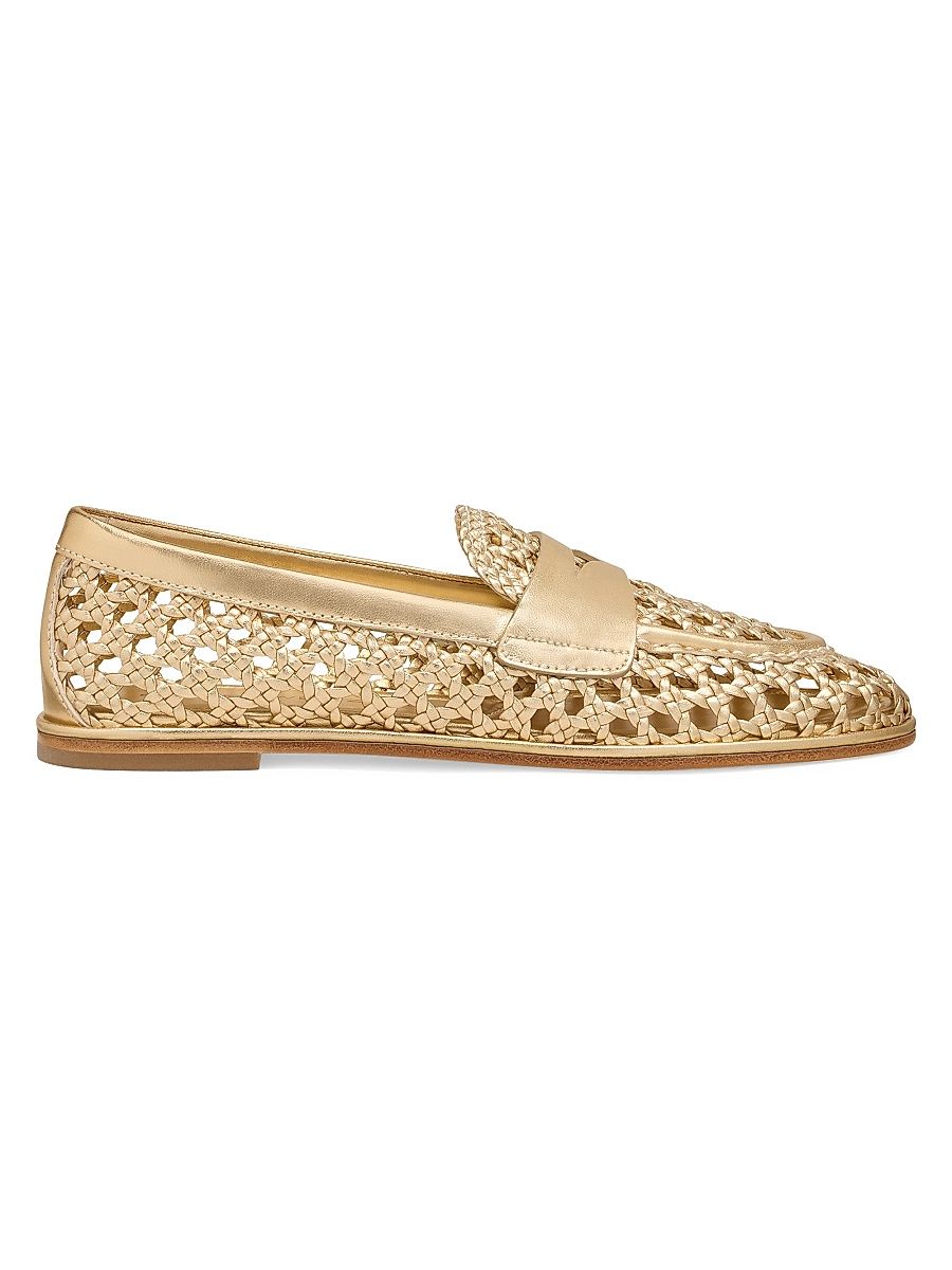 Women's Spencer Open-Knit Leather Penny Loafers - Golden - Size 9.5