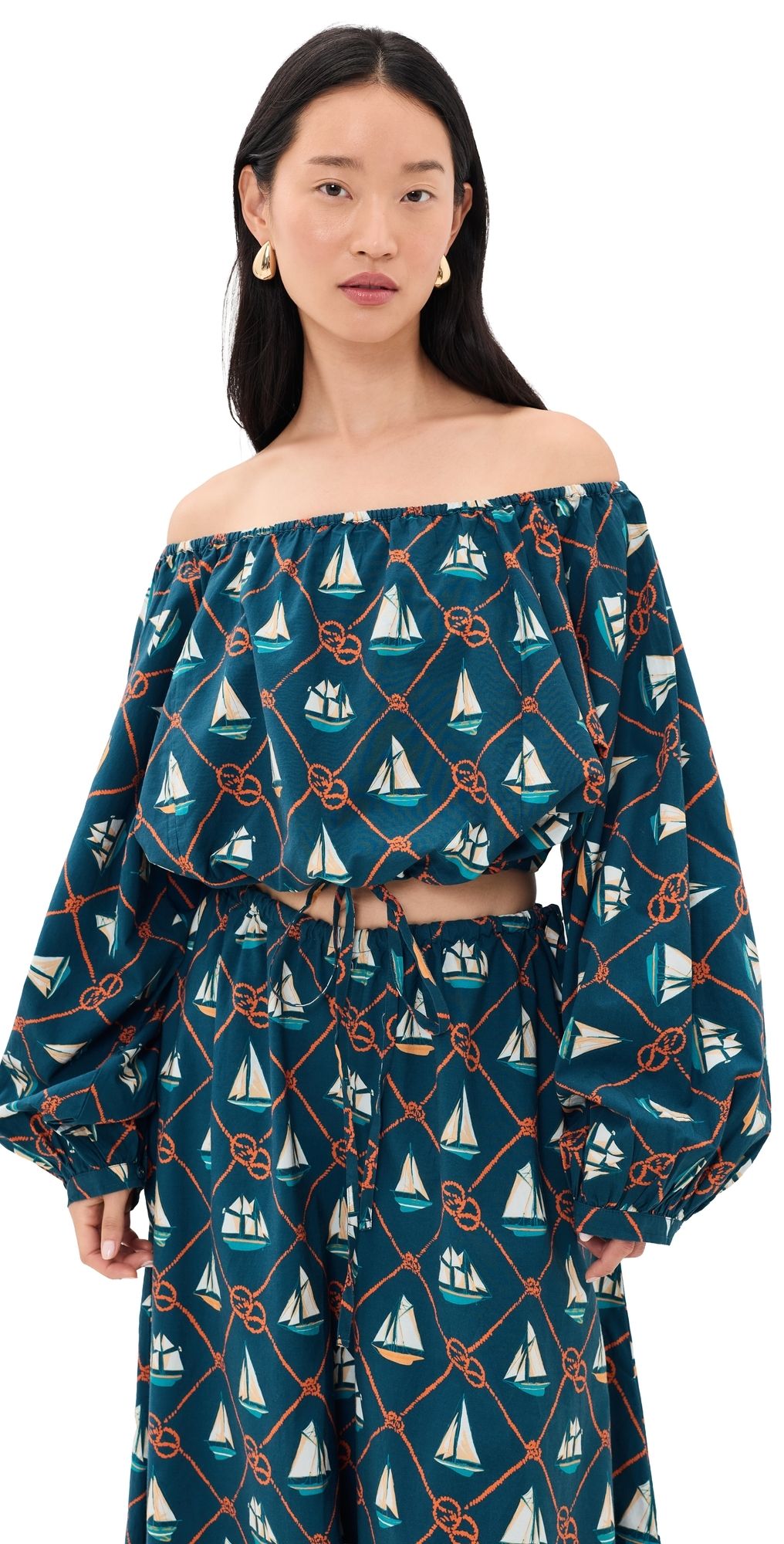 Coniglio Palm Beach Sailfish Blouse SAILING KNOTS STARBOARD NAVY One Size